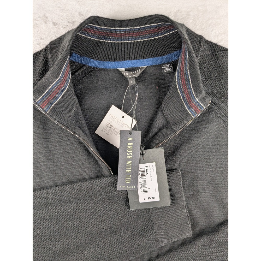 Ted Baker London Quarter Zip Pullover Sweater Striped Collar Black‎ 7